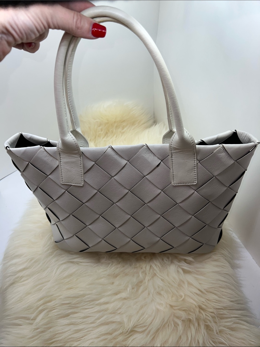 Woven Leather Tote Bag in White Leather — Elegant Everyday Carry